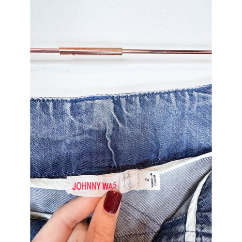 Johnny Was Leroile Embroidered Cargo Pants in Chambray Blue