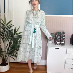 NWT HEMANT & NANDITA Embroidered Belted Midi Dress
