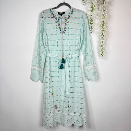 NWT HEMANT & NANDITA Embroidered Belted Midi Dress