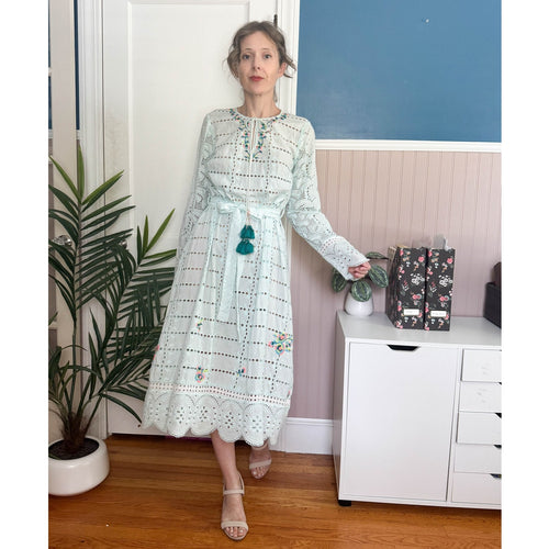 NWT HEMANT & NANDITA Embroidered Belted Midi Dress