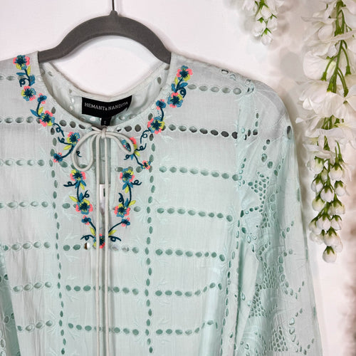 NWT HEMANT & NANDITA Embroidered Belted Midi Dress