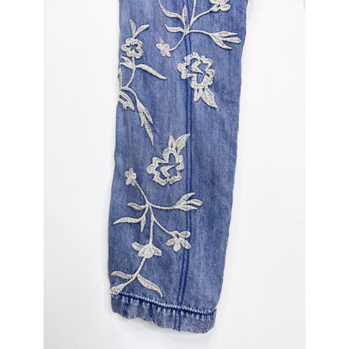 Johnny Was Leroile Embroidered Cargo Pants in Chambray Blue