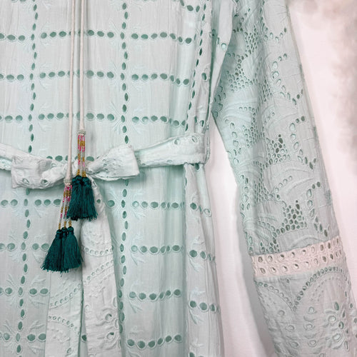 NWT HEMANT & NANDITA Embroidered Belted Midi Dress