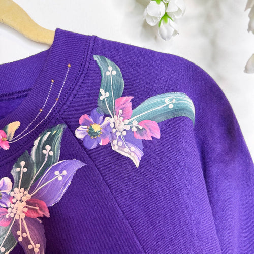 VINTAGE FRUIT OF THE LOOM Hand Painted Floral Sweatshirt