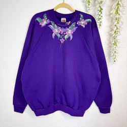 VINTAGE FRUIT OF THE LOOM Hand Painted Floral Sweatshirt