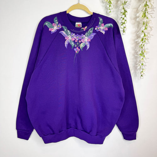 VINTAGE FRUIT OF THE LOOM Hand Painted Floral Sweatshirt