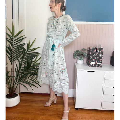 NWT HEMANT & NANDITA Embroidered Belted Midi Dress