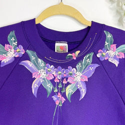 VINTAGE FRUIT OF THE LOOM Hand Painted Floral Sweatshirt
