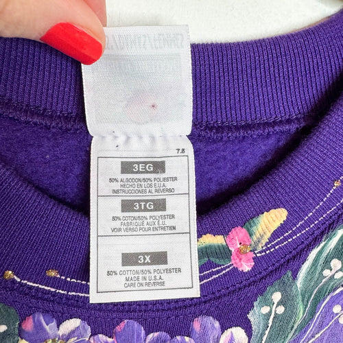 VINTAGE FRUIT OF THE LOOM Hand Painted Floral Sweatshirt