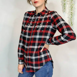 Zara Plaid Flannel Pearl Button Down Shirt
