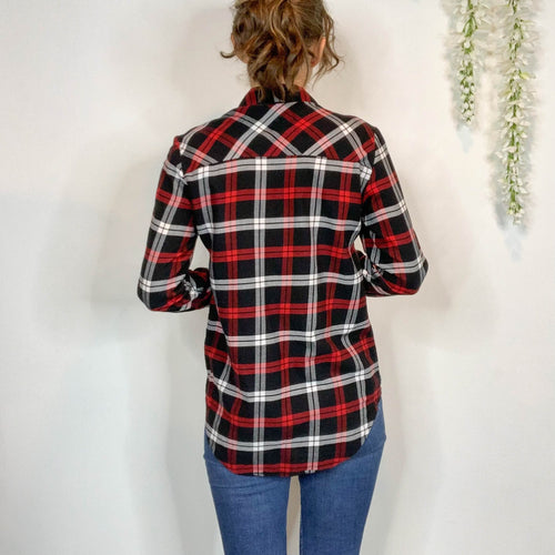 Zara Plaid Flannel Pearl Button Down Shirt