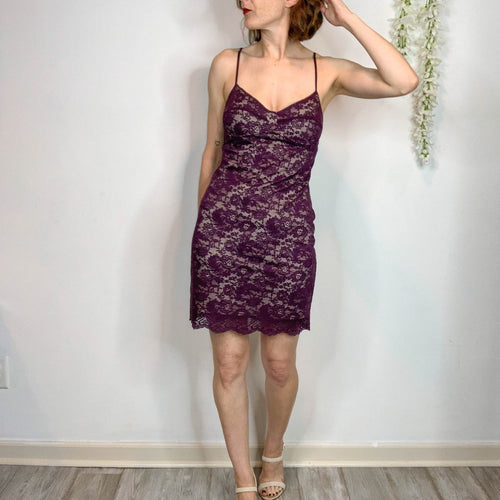 Aritzia Wilfred Bodycon Lace Mini Dress in Purple